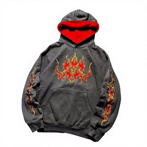 Sudadera con Capucha Y2K con Estampado Geométrico de Llamas, 100% Algodón, Estilo Urbano Americano Retro, Deportivo, Hip Hop, Gótico, Corte Regular para Hombre - Product Image 1