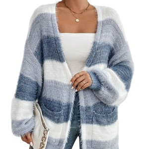 <span class=keywords><strong>Cardigan</strong></span> lavorato a maglia a righe stile casual da donna, maglione ampio a maniche lunghe in finta pelliccia di visone - Product Image 2