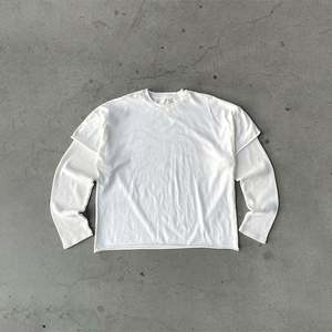 T-shirt pour homme en coton 100% surdimensionné, tricoté, uni, manches longues, personnalisé - Product Image 2