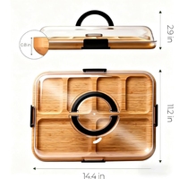 Plateau de service rectangulaire en bambou de qualité supérieure avec couvercle en acrylique, élégant plateau de service en bois avec poignée en aluminium pour les fêtes en plein air