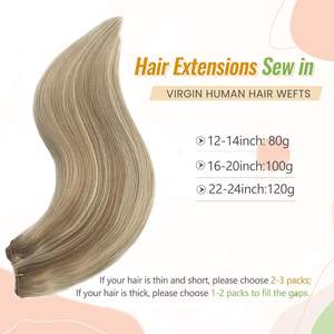 Extensiones de Cabello Humano Real Cosidas a Mano, 80g, <span class=keywords><strong>Rubio</strong></span> Ceniza Platino, Liso Suave, <span class=keywords><strong>con</strong></span> <span class=keywords><strong>Mechas</strong></span> Rubias Mixtas, 12 Pulgadas - Product Image 1