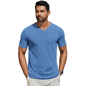 T-shirt pour homme à col en V, coton premium, manches courtes, vêtement décontracté, écologique, séchage rapide, tissu doux et respirant, coupe ajustée, 180g, été - Product Image 1