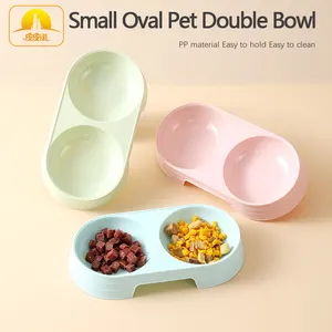 Hot Sale Dog And Cat Double Bowl Feeder Multi Color Plastic Material Round Bowl Set For Small Animal