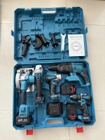 Kit d'outils sans fil 5-en-1 21V, meilleur rapport qualité-prix, avec perceuse à percussion, meuleuse, clé à chocs, marteau et scie pour la construction