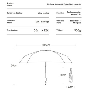 Parapluie solaire entièrement automatique à 72 baleines, protection UV, coupe-vent, double usage pour les jours ensoleillés et pluvieux, grande taille, personnalisable - Product Image 2