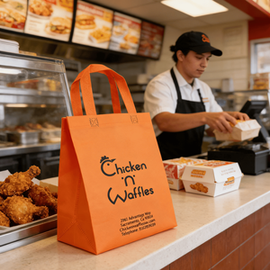 ถุงผ้าไม่ถักทอสำหรับไก่ทอด<span class=keywords><strong>เกาหลี</strong></span> ราคาประหยัด ถุงช้อปปิ้งผ้า ถุงผ้าหิ้วแบบมีหูหิ้วและโลโก้สำหรับเสื้อผ้า - Product Image 1