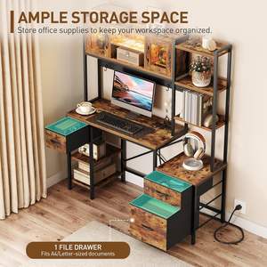 Estación DE TRABAJO Oficina en casa Estantes de almacenamiento marrón Archivador <span class=keywords><strong>Cajones</strong></span> Pegboard <span class=keywords><strong>Escritorio</strong></span> de juegos <span class=keywords><strong>con</strong></span> Hutch <span class=keywords><strong>Gamer</strong></span> Mesa de computadora - Product Image 6