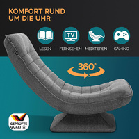Swivel 360 °   Fauteuil de sol inclinable avec 5 positions de dossier, design rembourré, revêtement en microfibre, chaise de salon