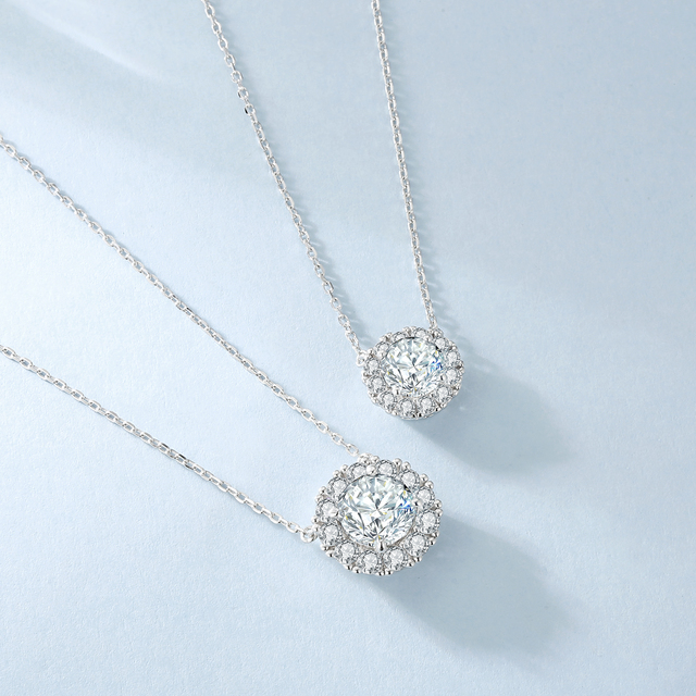 Wholesale Jewelry 2ct 1ct Lab Diamond White Gold 925 Sterling Silver Choker Chain VVS1 GRA Moissanite Pendant Necklace for Women