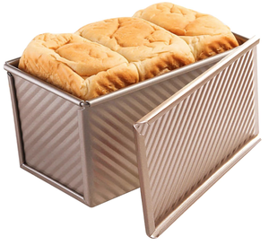 Pullman toaf Pan con coperchio Non-Stick Bakeware <span class=keywords><strong>oro</strong></span> corrugato in acciaio al carbonio pane Toast Box stampo con coperchio per la cottura del pane - Product Image 1