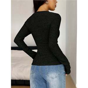 เสื้อสเวตเตอร์คอวีแต่งลูกไม้ แขนยาว สำหรับผู้หญิง สีแดง - Product Image 5