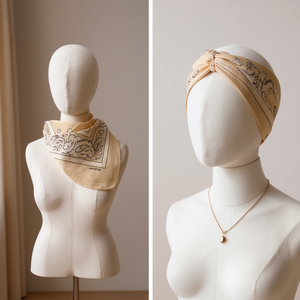 Sciarpa Quadrata Angelina in Cotone Beige 54x54cm con Stampa Floreale Multifunzionale Casual Primavera Estate - Product Image 3