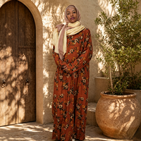 Nouvelle robe en coton à imprimé floral, col chemise, manches longues, boutonnée devant, tenue décontractée pour femmes, vêtements islamiques