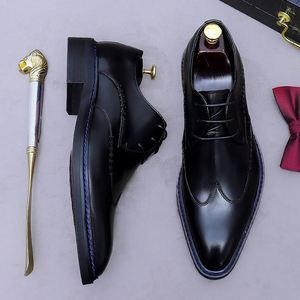 2025 Cowhide Mens Genuine Leather Shoes Office Career Breathable Patchwork <b>Pointed</b> <b>Flat</b> Lightweight Anti-Slip Lace-Up Rubber - Product Image 4