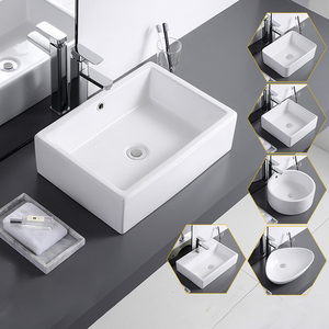 Vente en gros d'usine Hôtel Céramique Salle de bain Lavabo Évier Articles sanitaires Comptoir en céramique blanche Bassin d'art - Product Image 1