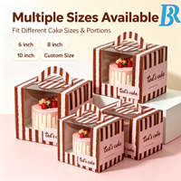 Boîte à gâteau rayée personnalisée avec poignée et fenêtre transparente, emballage alimentaire en papier de qualité alimentaire pour gâteaux d'anniversaire, pour boulangerie et desserts.