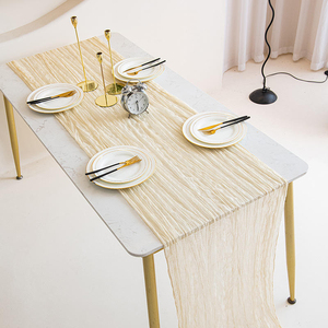 Chemin de table bleu foncé simple et luxueux avec un tissu tissé beige vert uni pour la maison ou un mariage, accents dorés durables - Product Image 1