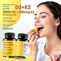 Honglan Vitamine D3 & K2 Huile de Coco Gélules Molles 60 Capsules Molles Formule 2-en-1 10000 UI D3 200 mcg K2 (MK7) Déconseillé aux femmes enceintes