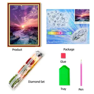 바다 풍경 시리즈 웨이브 리프 5d 다이아몬드 페인팅 키트 나무 프레임 다이아몬드 예술 및 공예 홈 액세서리
