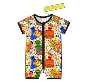 Pyjama court unisexe en bambou pour bébé, imprimé Snack Monster Vibes, sans droits de douane OEM, pour l'été - Product Image 4