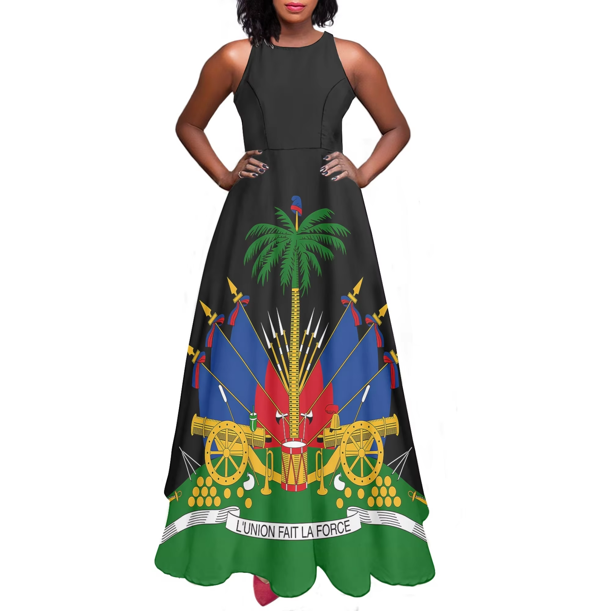 Luxury Custom Women's Tank Top Dress Black Haitian Pattern Strapless Casual  Long Sleeveless Sweet Country Flag Printed Clothing| Alibaba.com