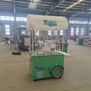 Green Mobile <b>Ice</b> <b>Cream</b> Push Cart with Canopy Metal Food Vendor Trolley - Product Image 2