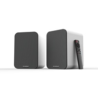 Altavoces de estantería de madera de 2.0 canales y 50W RMS con entrada USB 5.3, modos de audio DSP e iluminación LED RGB para ordenador y sistema de cine en casa