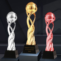 Trophées en résine plaqués or sur mesure, design globe, récompenses sur socle en cristal noir personnalisé