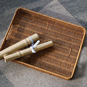 Stylish <b>Large</b> Round Rattan Tray Portable Coffee Table Decor and Serving Tray Elegant <b>Mats</b> & Pads for Home Decor - Product Image 2