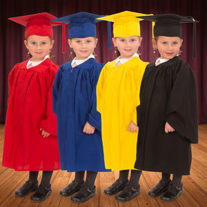 Conjunto de Túnica de Graduación para Niños Azul Marino con Banda Dorada, Birrete y Borla, Uniforme Escolar, Talla Infantil, Mezcla de Poliéster, Detección de Agujas - Product Image 3