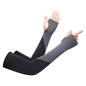 Summer Thin Sun Protection Sleeves Two Tone Spliced Nylon Ice Silk Thumb Exposed UV Protection Outdoor Cycling Arm Sleeves - Product Image 1