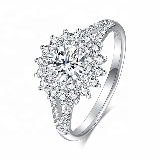 18K White Gold 1.0-3.0 Carat D-F Color VS1 Clarity Sunflower HPHT CVD Lab Made Diamond Engagement Ring For Women