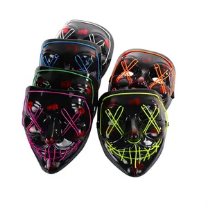2023 sıcak satış cadılar bayramı maskesi led parlayan maske siyah V kelime ile kan korku parçası