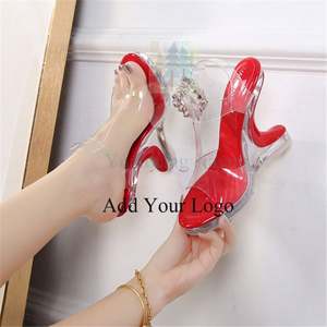 Chaussures Femme Nouveau Transparent Carré Bout Ouvert À La Mode Métal <span class=keywords><strong>Soleil</strong></span> Fleur Verre À Vin Talon Haut Partie Sandales Beige Noir - Product Image 5