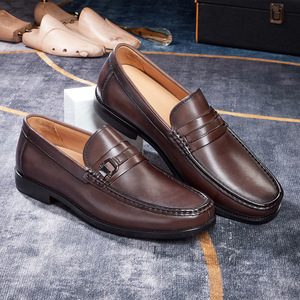 Mocassins à enfiler pour hommes en cuir, à semelle en caoutchouc, <span class=keywords><strong>style</strong></span> britannique vintage, couleur polie, chaussures <span class=keywords><strong>bateau</strong></span> décontractées et respirantes - Product Image 1