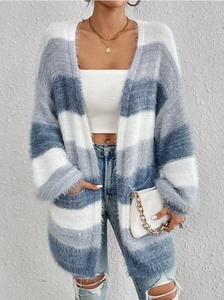 <span class=keywords><strong>Cardigan</strong></span> lavorato a maglia a righe stile casual da donna, maglione ampio a maniche lunghe in finta pelliccia di visone - Product Image 3