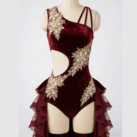Robe de danse lyrique pour femmes avec strass brillants et bretelles fleuries pour les compétitions de gymnastique et les spectacles sur scène