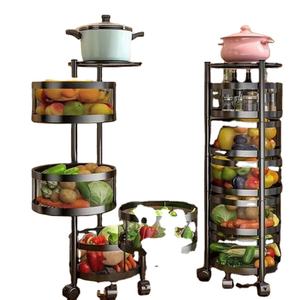 Movable Kitchen Trolley Metal Fruit Vegetable Basket for Kitchen Rotating Storage <b>Rack</b> 3/4/5 Tier <b>Rolling</b> Cart with Top Lid - Product Image 1