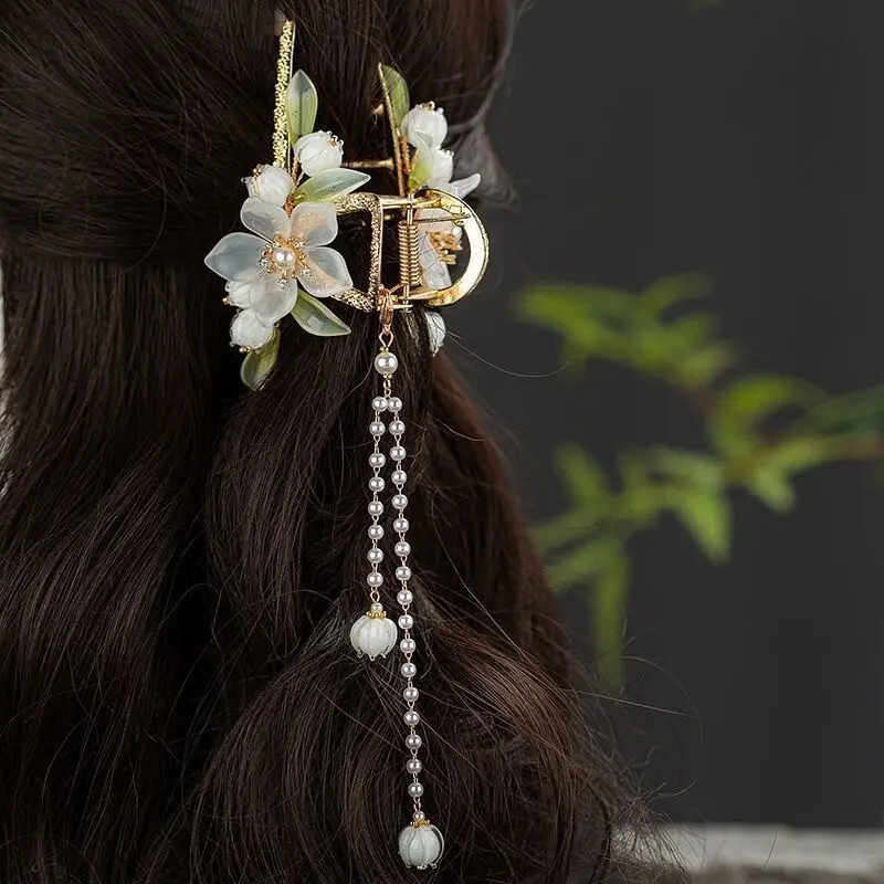 Groothandel Etnische Douane Haar Clips Voor Vrouwen Hanfu Hoofddeksel Kwastje Haar Ornament Metalen Haai Clip