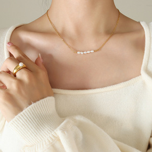 Collares gruesos de perlas de agua dulce Natural para mujer, joyería de acero inoxidable chapado en oro de 18k, collares de lujo - Product Image 4