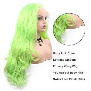 <span class=keywords><strong>Perruque</strong></span> à dentelle frontale vert néon pour femmes, longue, bouclée, ondulée, douce, pré-épilée, ligne de cheveux naturelle, sans colle, synthétique, résistante à la chaleur, 22 - Product Image 4
