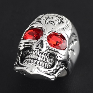 Acero inoxidable hombres gótico CZ rubí rojo circón ojos cráneo dedo anillo fantasma joyería - Product Image 4