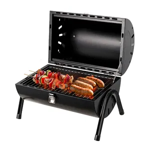 Factory Stock Mini Handy BBQ Grill Round Barrel Table Top Double-sided Charcoal Grill