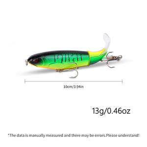 10 leurres de pêche Whopper de 13g/100mm pour la pêche au black bass, leurres de surface avec queue rotative flottante, hameçons triples à barbe, kit - Product Image 3