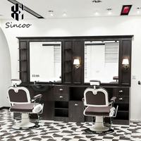 Miroir de Barbier Moderne de Luxe à Face Unique en Verre, avec Bols en Céramique, Miroir de Coiffure Réglable, Rangement Multiple, pour Extérieur et Salle de Bain
