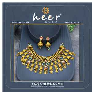 Collar llamativo de oro de 22k con piedras de circonita, joyería étnica para boda para mujer, diseño de cadena con cuentas. - Product Image 2