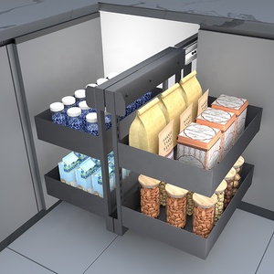 Modern 2-Tier Metal Basket <b>Kitchen</b> Cabinet Organizer Pull Out Magic Corner <b>Storage</b> in Cabinets Blind Cabinet Pull Out Magic Corn - Product Image 5