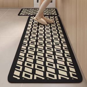 Ensemble de tapis de cuisine anti-fatigue moderne en 2 pièces, tapis de sol en silicone faits à la main, imperméables, antidérapants, avec motifs originaux, lavables - Product Image 3