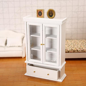Gabinete de almacenamiento de vidrio de doble puerta blanco moderno Simple a escala 1:12, accesorios de casa de muñecas de madera en miniatura para casa de muñecas - Product Image 2