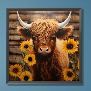 1PC DIY 30x30cm <span class=keywords><strong>Peinture</strong></span> Diamant <span class=keywords><strong>Tournesol</strong></span> Bovins des Highlands Rond Complet 5D <span class=keywords><strong>Acrylique</strong></span> Animal pour Décoration Murale - Product Image 3